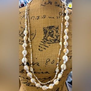 Vintage lot of 2 long baby conch Seashell Beach Necklaces
